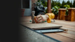Step-by-step guide for replacing outdoor floors with various materials and tools.