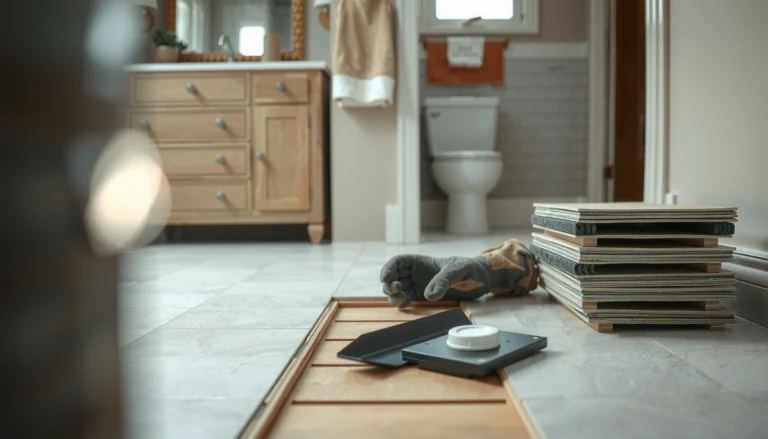 Step-by-step guide on how to replace bathroom floors with tools and materials shown