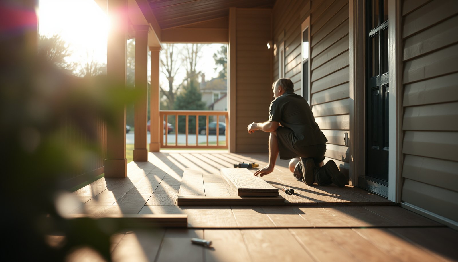 Step-by-step guide to replacing engineered wood floors in a porch.