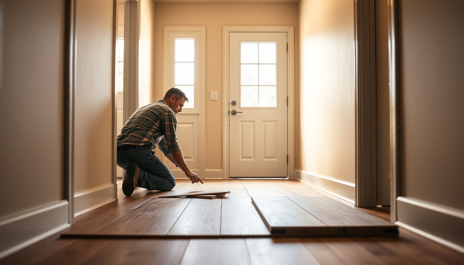 Step-by-step guide on how to replace engineered wood floors in an entryway.