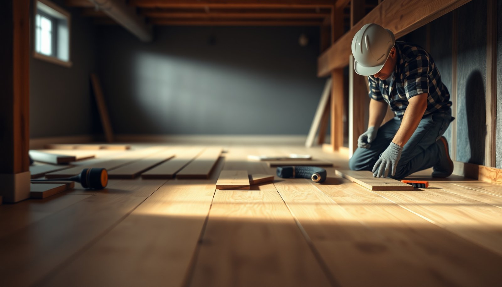 Step-by-step guide on how to replace engineered wood floors in a basement.