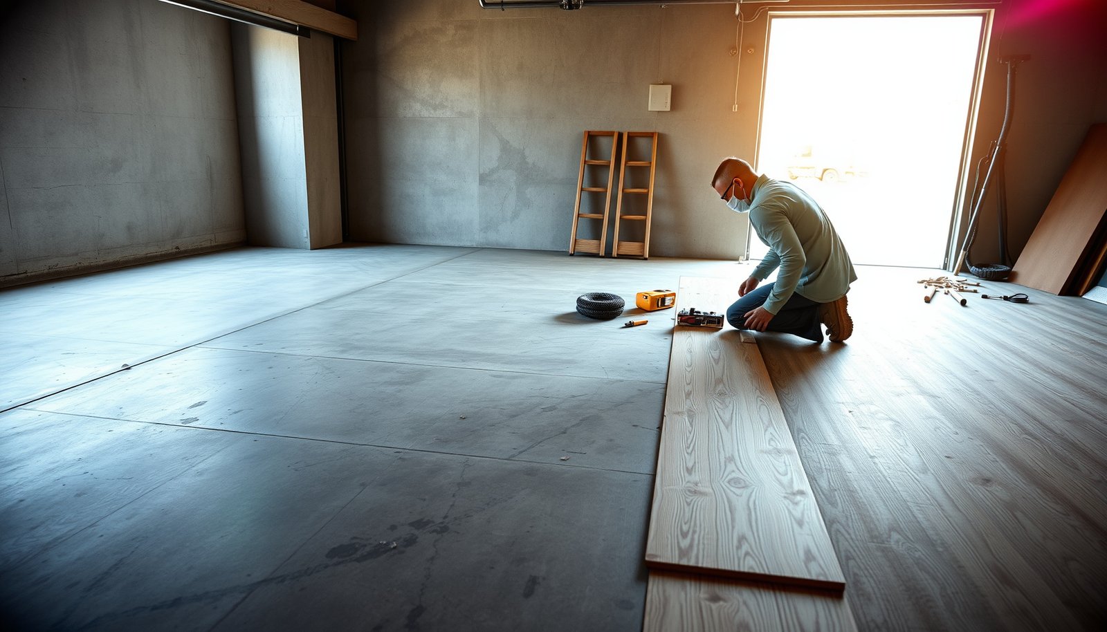 Step-by-step guide on how to replace engineered wood floors in a garage.