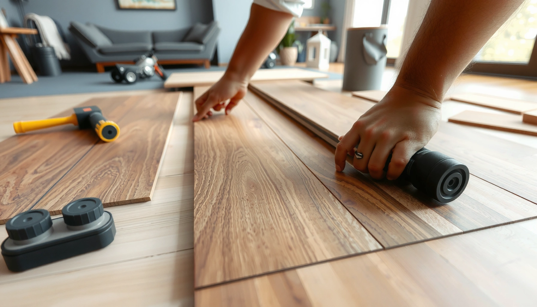 Step-by-step guide on how to replace engineered wood floors with tools and materials.