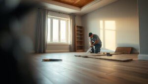 Step-by-step process of replacing hardwood floors in a rental property.
