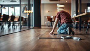 Step-by-step guide on how to replace laminate floors in a restaurant setting.