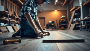 Step-by-step guide on how to replace laminate floors in a workshop setting.