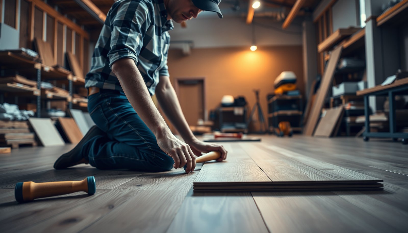 Step-by-step guide on how to replace laminate floors in a workshop setting.