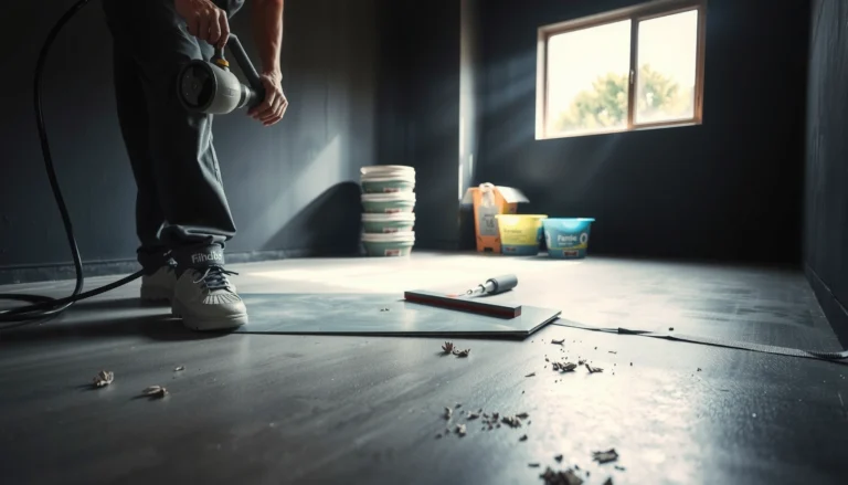 Step-by-step guide on how to replace polished concrete floors with tools and materials shown.