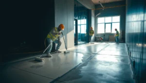 Step-by-step guide on how to replace polyaspartic floors with tools and materials shown.