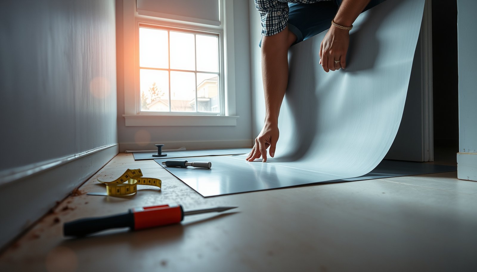 Step-by-step guide on how to replace vinyl floors in a laundry room.