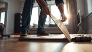 Step-by-step guide on how to replace vinyl floors in a living room.