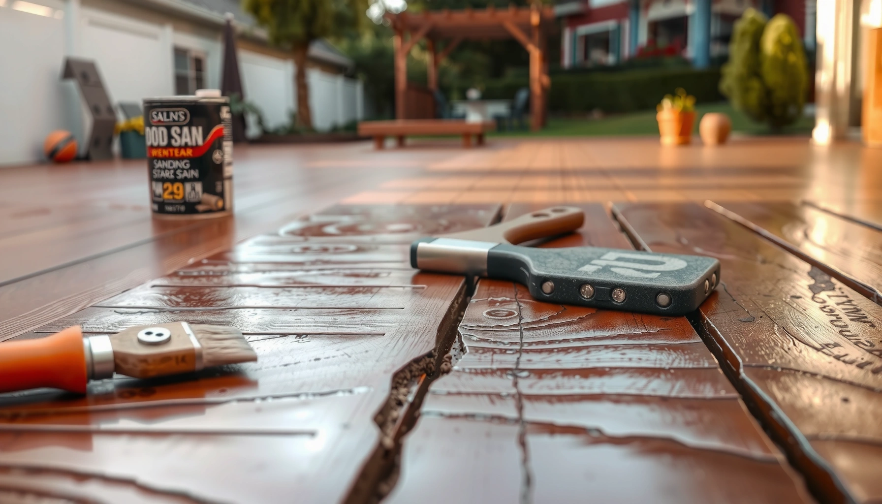 Step-by-step guide for restoring outdoor floors with tools and materials.