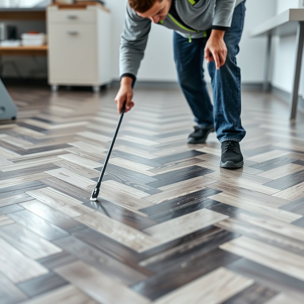 Rugs placed on chevron floors to prevent scratches from foot traffic and shoe wear