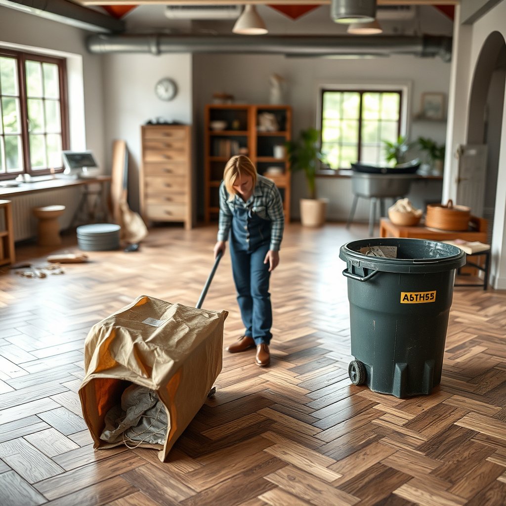 Tools and methods for safely removing herringbone floor planks with dust control