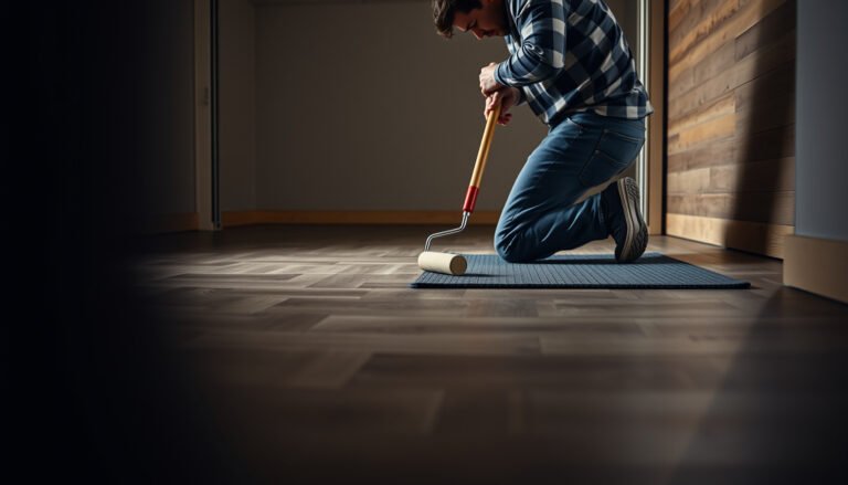 Engineered wood floor installation in a garage for enhanced safety and durability.