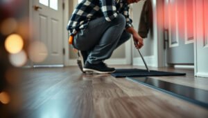 A mudroom with laminate flooring, showcasing safety features for improved traction and stability.