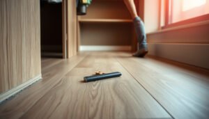 A well-organized closet with vinyl flooring, showcasing safety tips for improving floor safety.