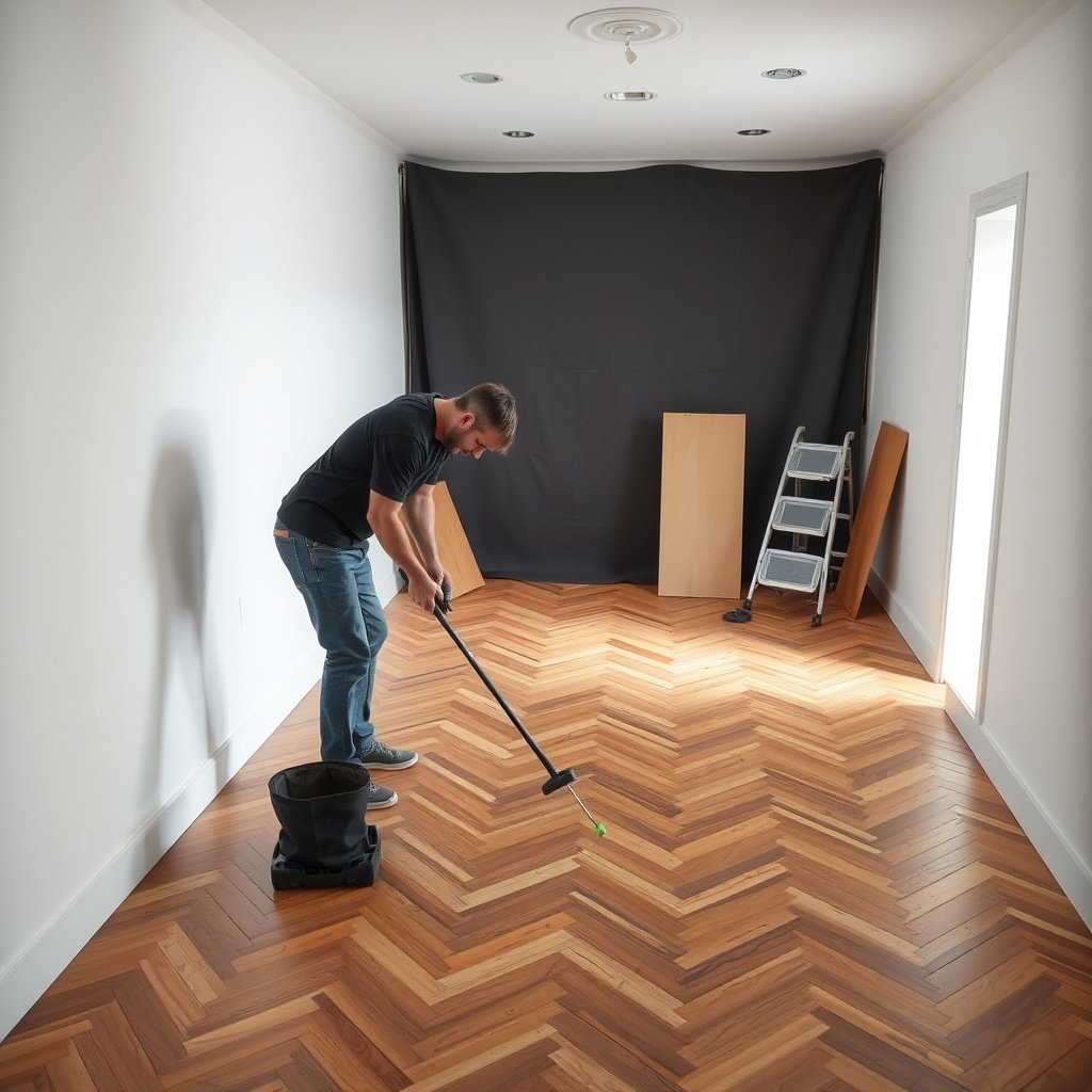 Sanding and refinishing options for chevron floors to fix discoloration issues.