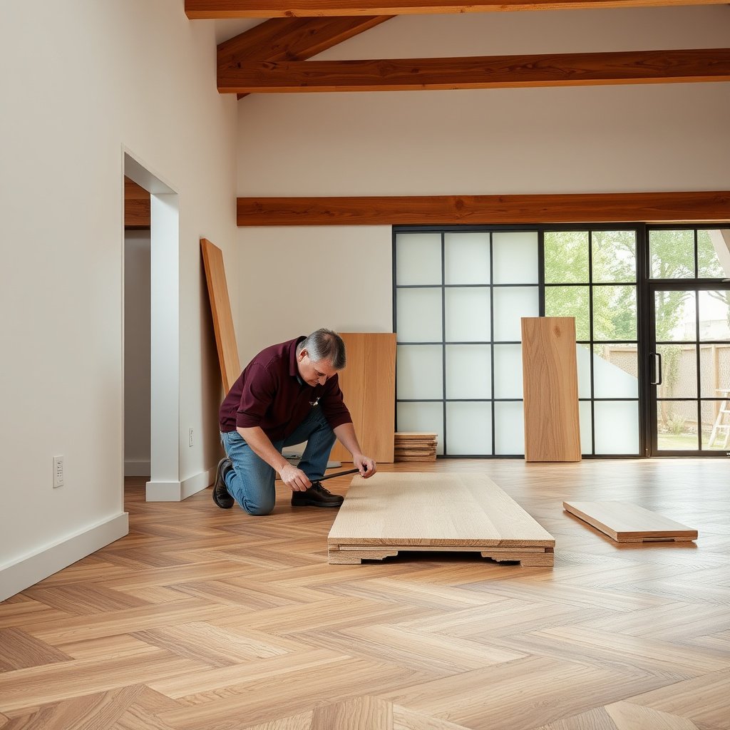 Sanding and finishing parquet floors after installation for a smooth finish