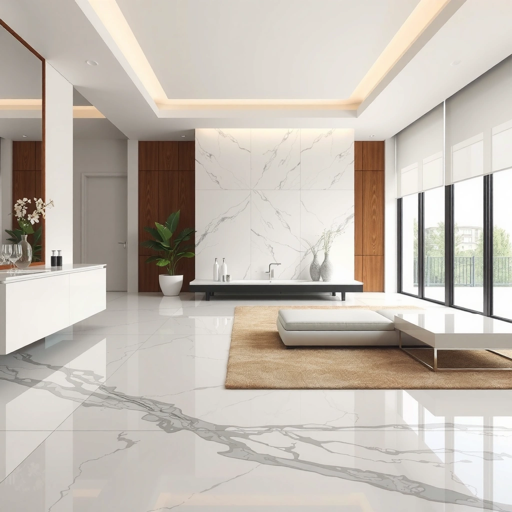 A person applying sealant to a marble floor to prevent water damage and maintain shine