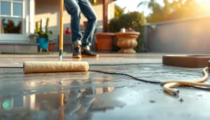 Step-by-step guide to sealing patio floors with tools and materials needed.