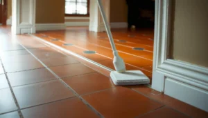 Step-by-step guide for sealing terracotta floors with tools and materials displayed.