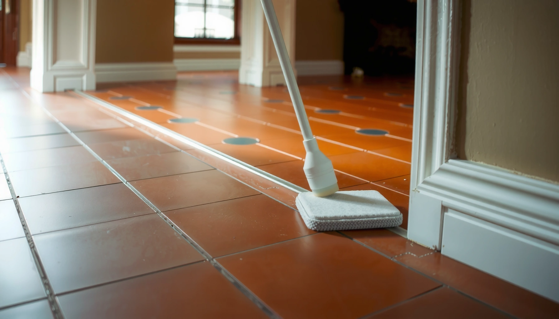 Step-by-step guide for sealing terracotta floors with tools and materials displayed.