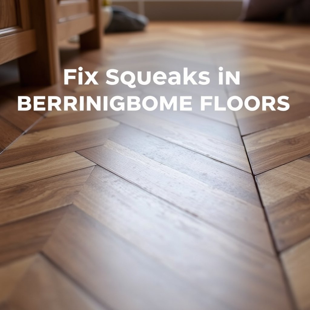 Image showing how to secure subfloor and joists to fix squeaks in herringbone floors.