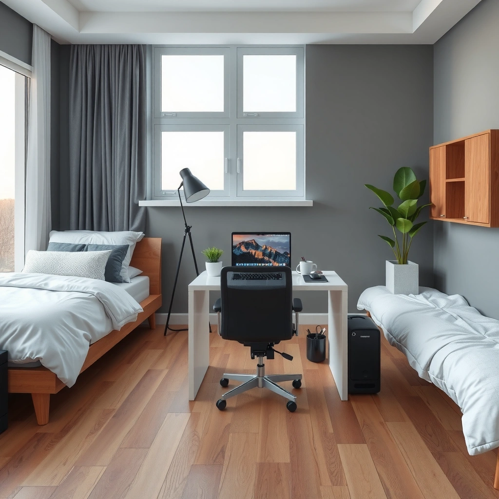 Tools and materials needed for installing SPC floors in a bedroom.