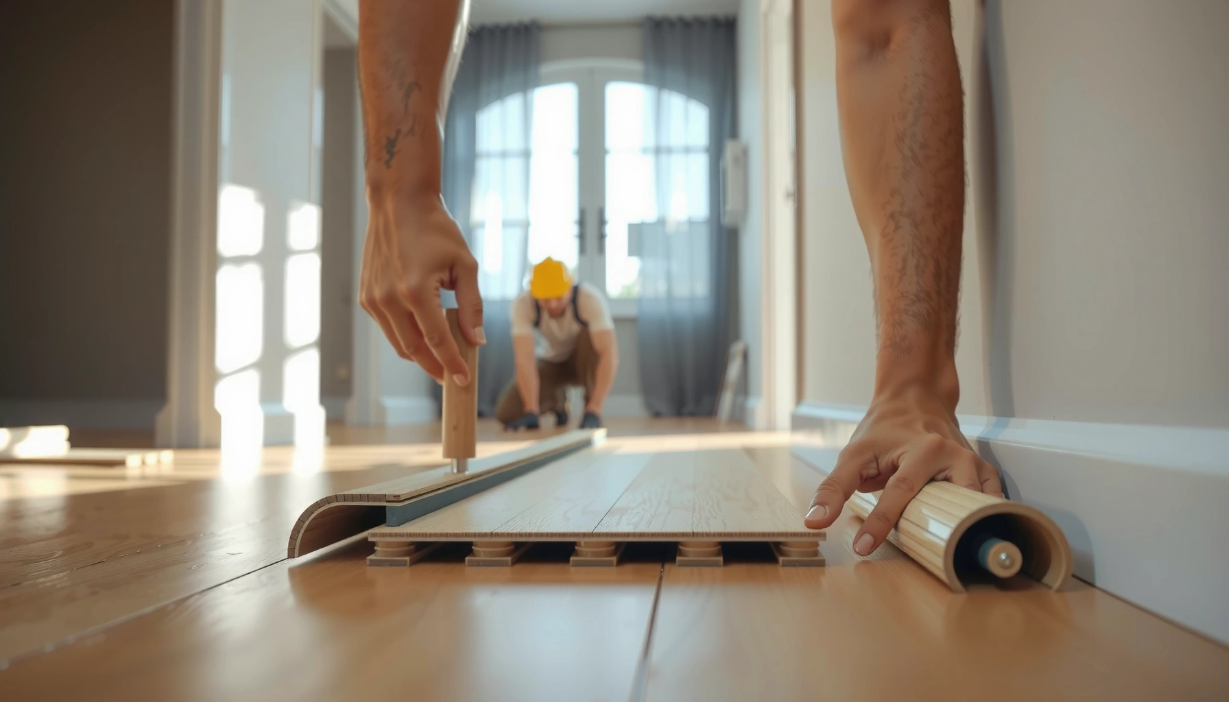 Step-by-step guide on how to install SPC floors, showcasing tools and techniques for proper installation.