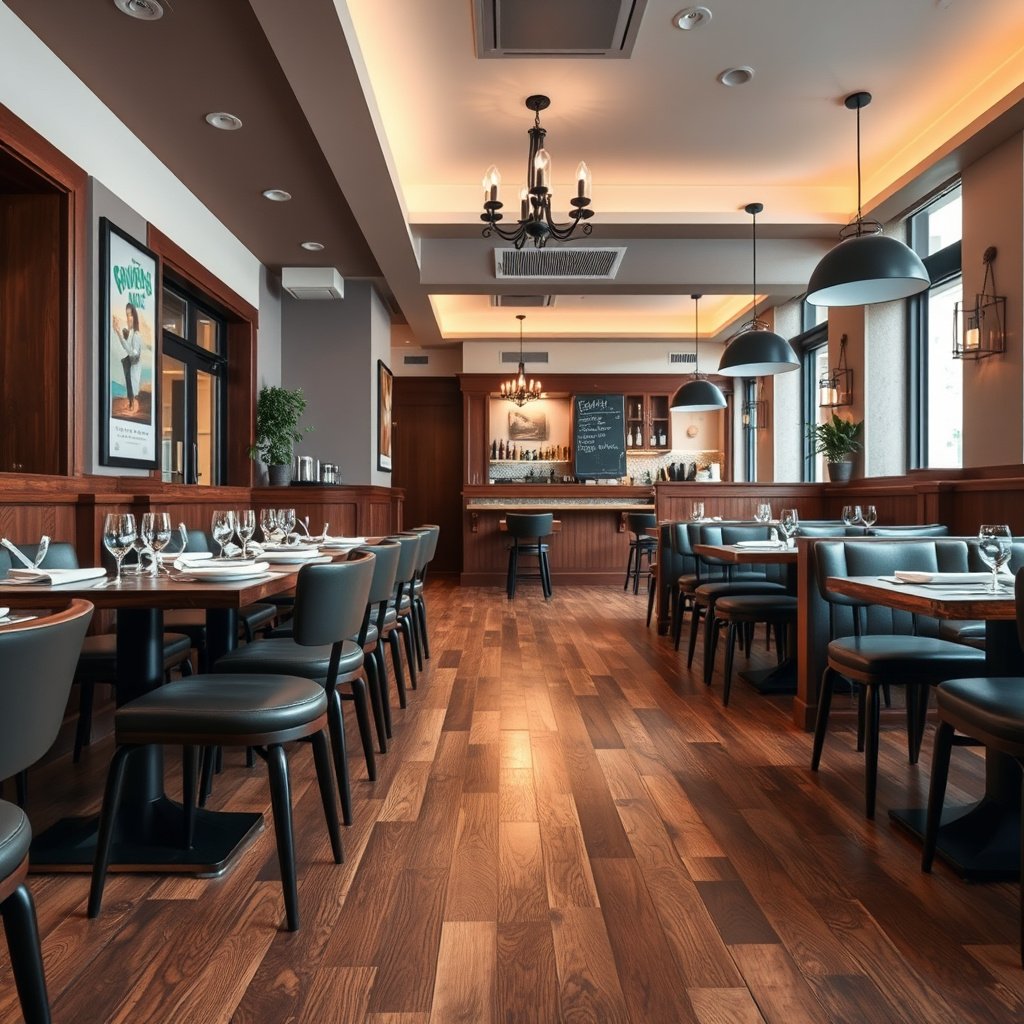 Entrance mat preventing grit and dirt from entering a restaurant with hardwood floors