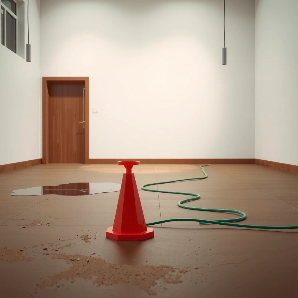 Image showing the process of stopping moisture and removing standing water from rubber floors.