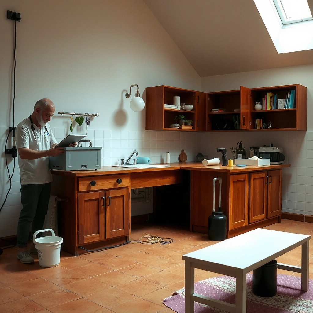 A person applying a moisture barrier to protect terracotta floors from water damage.