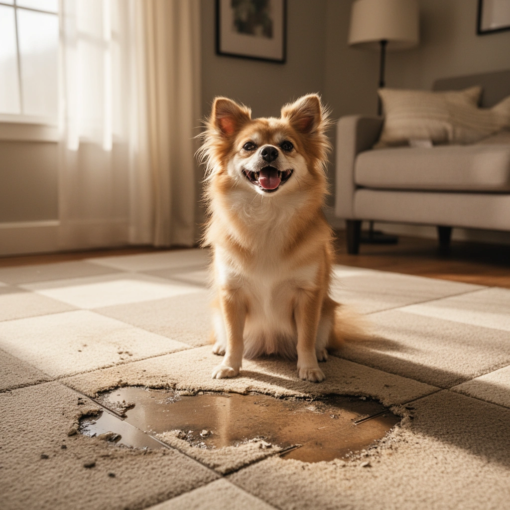 Image showing how to stop water and protect carpet tiles from damage in step 1 of the process.