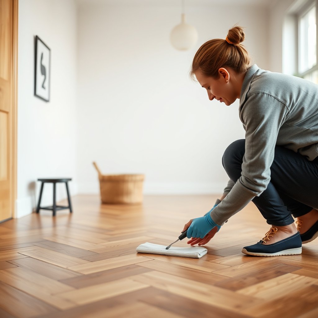 Supplies and quick prep steps to protect herringbone floor patterns during cleaning.