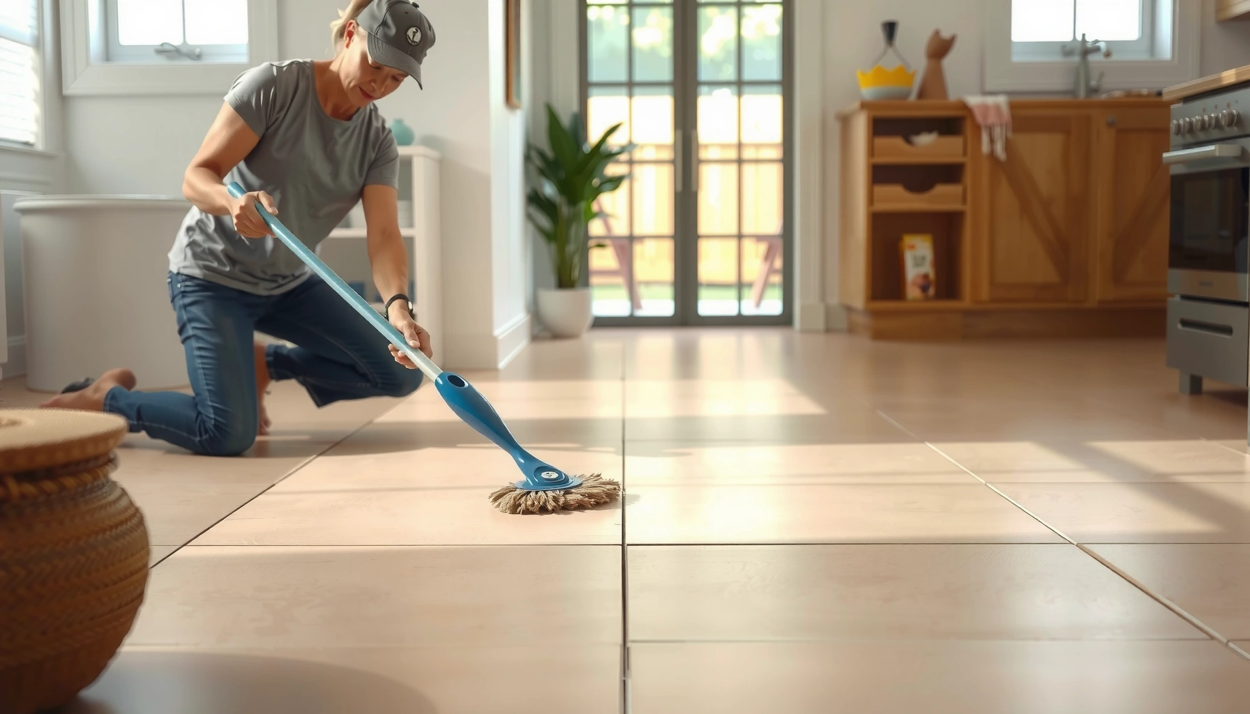 Step-by-step process for restoring and refinishing tile floors with tools and techniques.