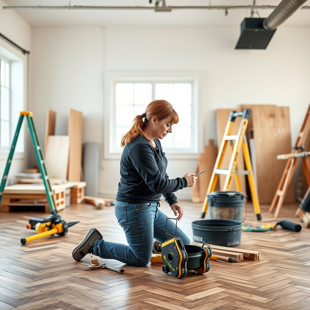 Gathering tools and materials needed to replace chevron floors in a step-by-step guide
