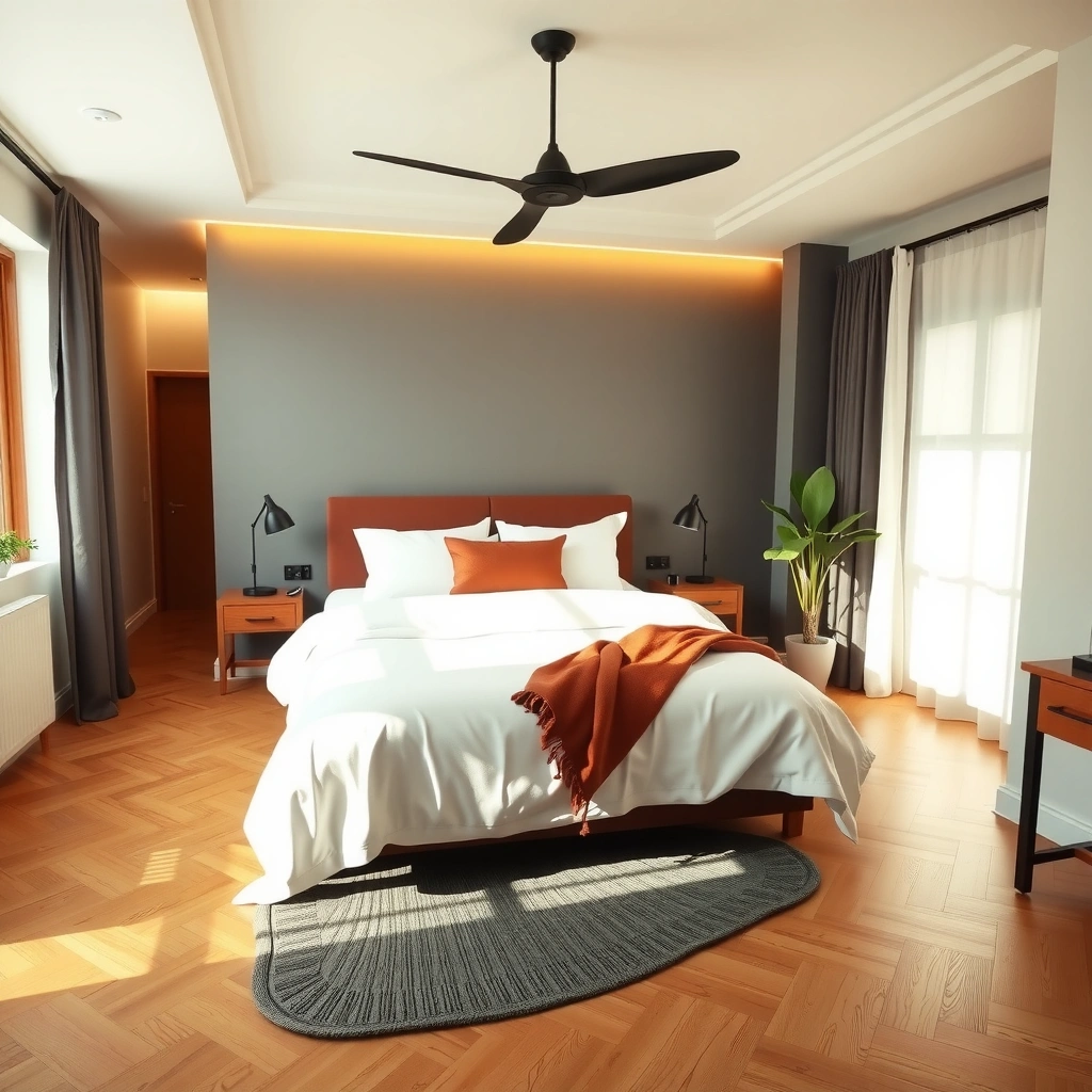 Gathering tools, materials, and underlayment for terracotta floor installation in a bedroom