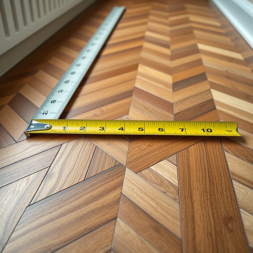 Illustration showing how to translate room dimensions into herringbone flooring runs
