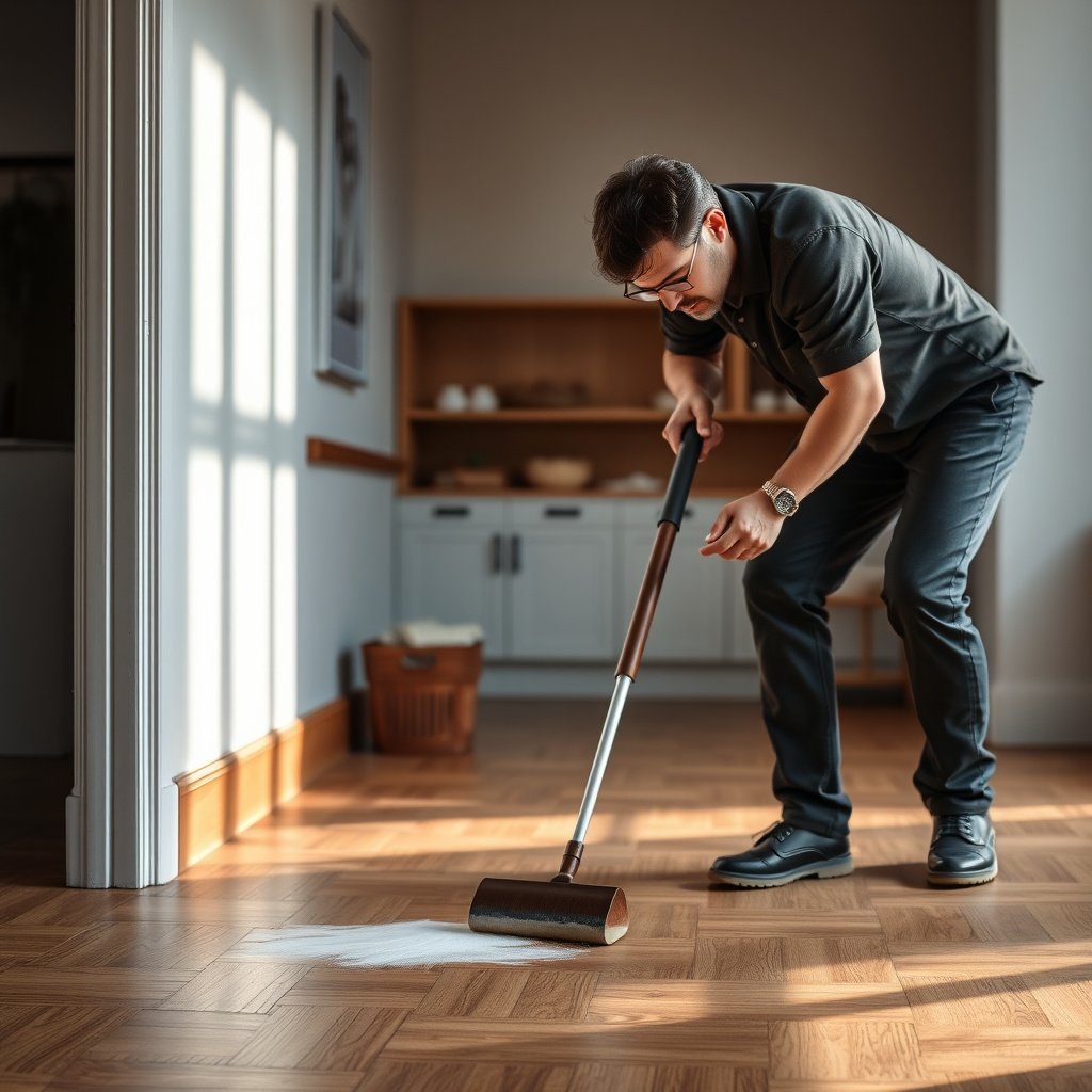Image showing steps to treat or restore parquet floor discoloration based on the cause.