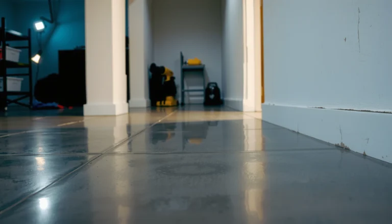 A person trimming basement floors to achieve clean, straight edges using a saw.