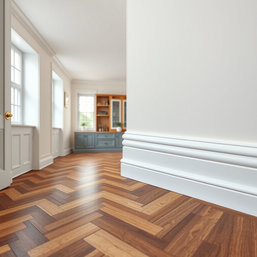 Straight edge boards being trimmed for herringbone floor installation, ensuring clean cuts.