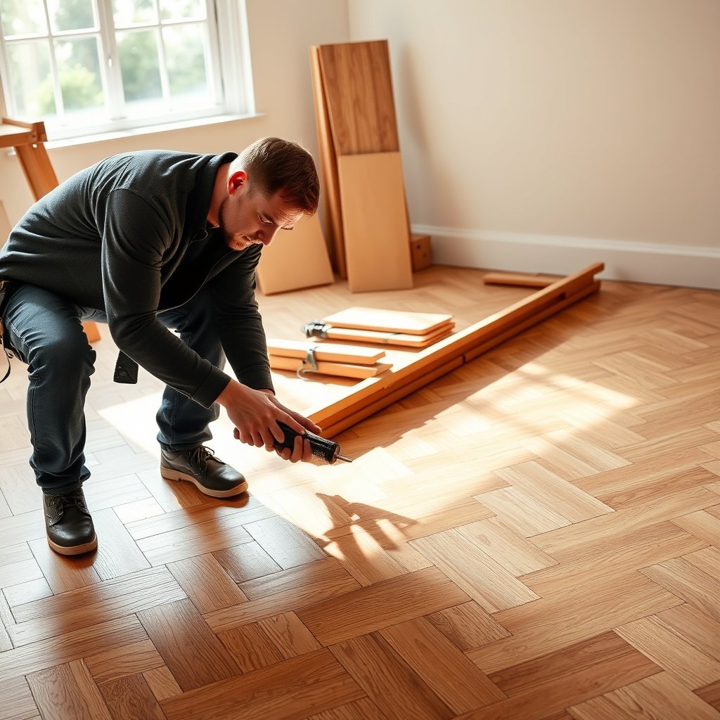Techniques for handling inside corners, notches, and door jambs when trimming herringbone floors.
