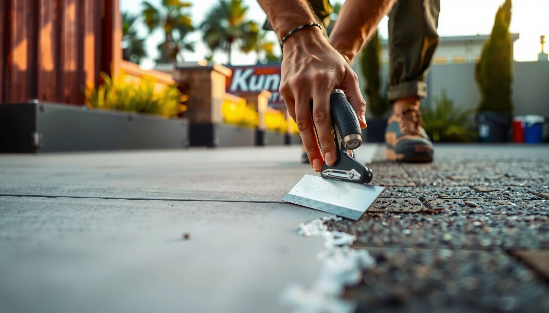 Step-by-step guide on trimming outdoor floors for clean edges and proper finishing.