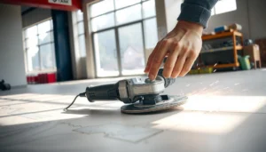 Step-by-step guide on how to trim polished concrete floors with tools and techniques.
