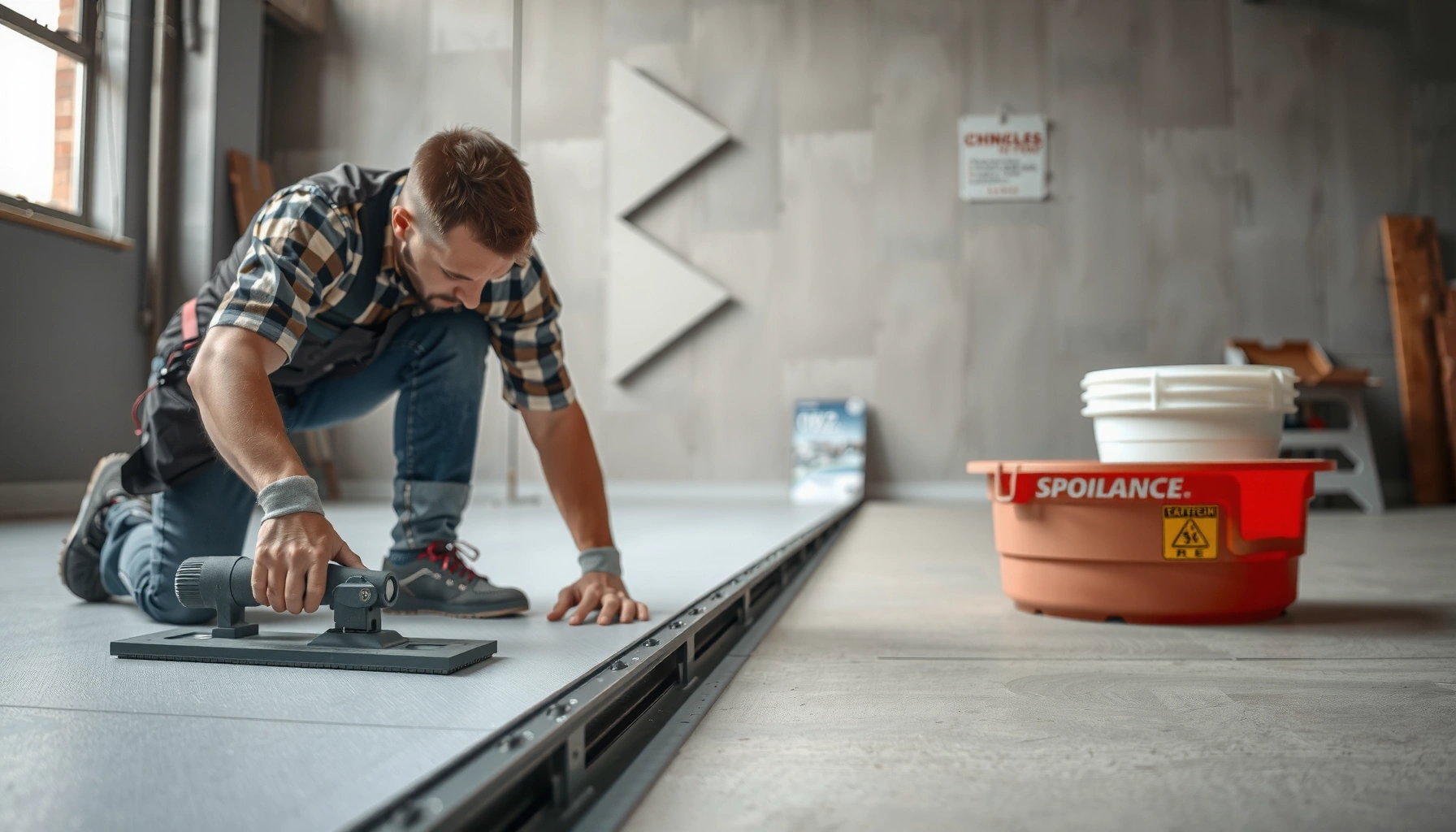 A person trimming polyaspartic floors for clean edges and a professional finish.