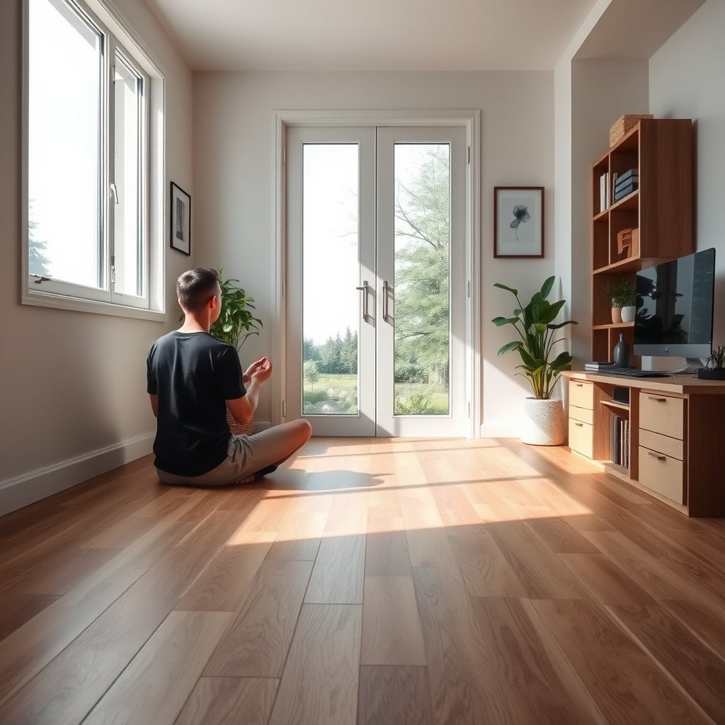 Diagram illustrating office traffic patterns and chair stress impact on laminate floors in a home office