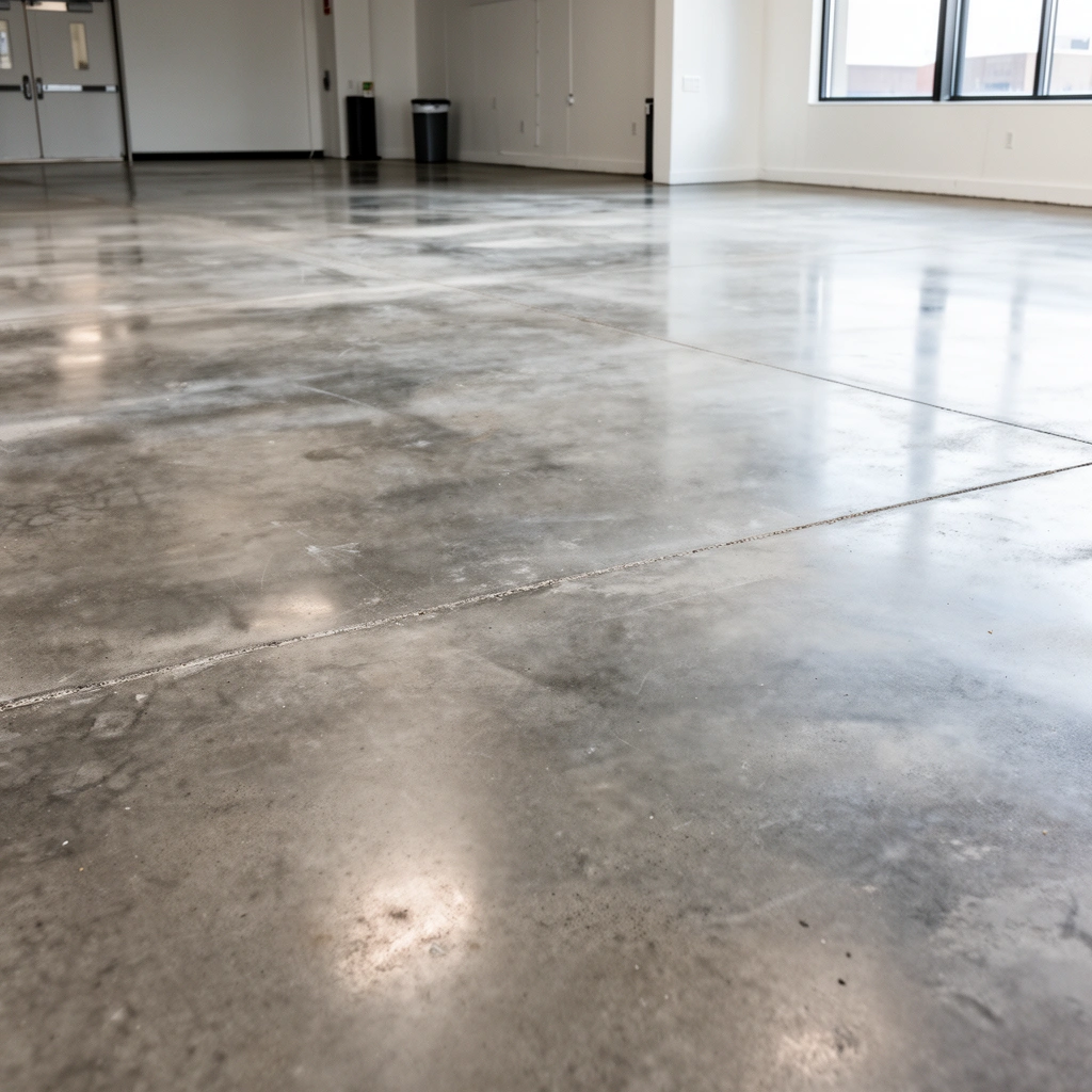 Checking moisture levels and surface condition of concrete slab before flooring installation.