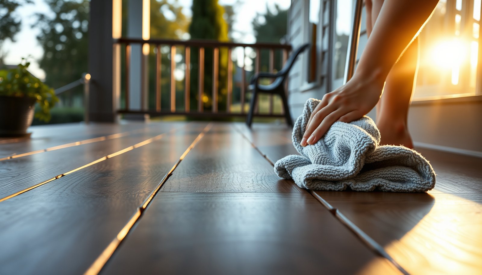 A clean porch with well-maintained vinyl floors showcasing simple care tips for longevity.