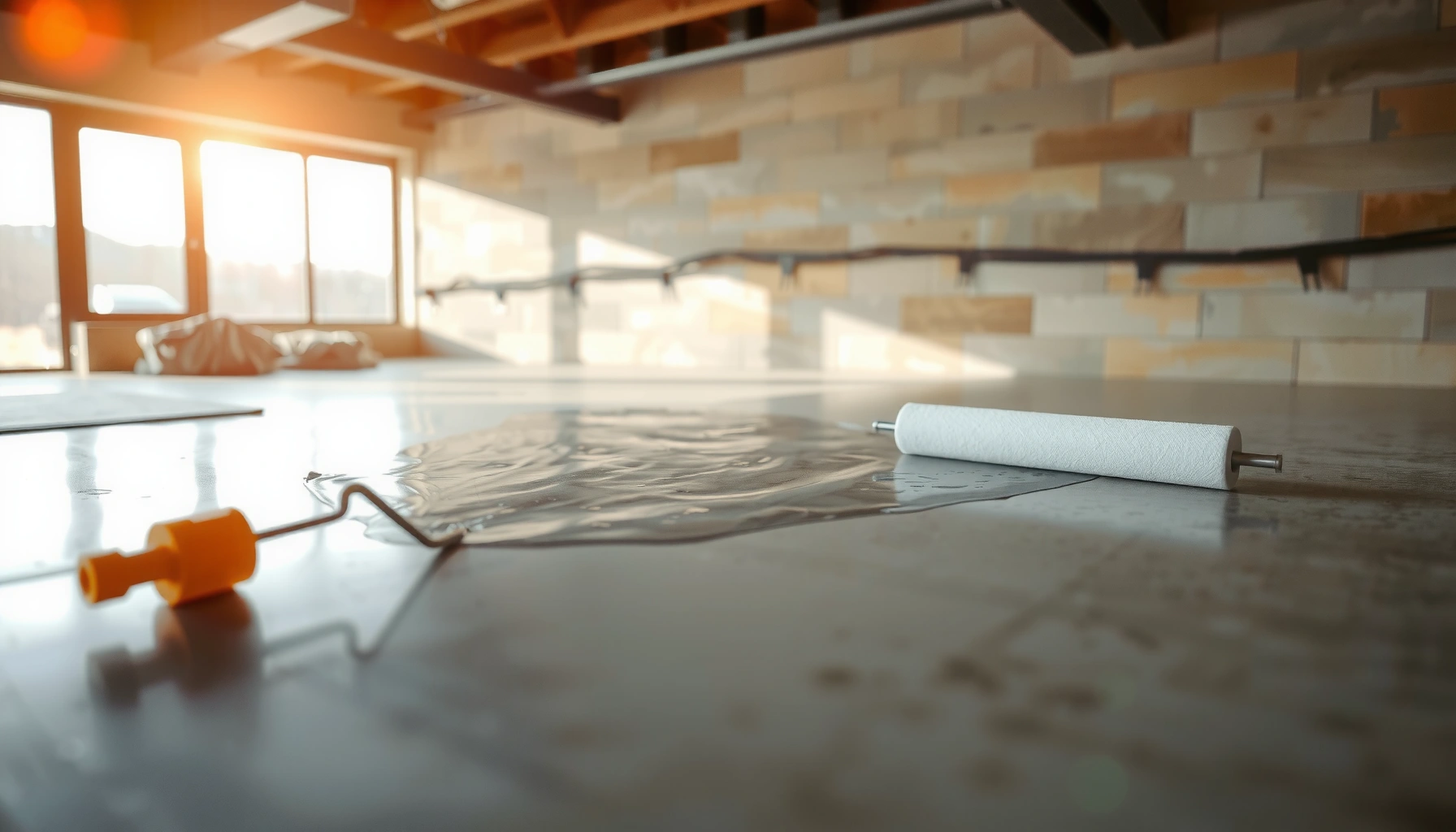 Step-by-step guide on waterproofing basement floors with essential tools and materials.